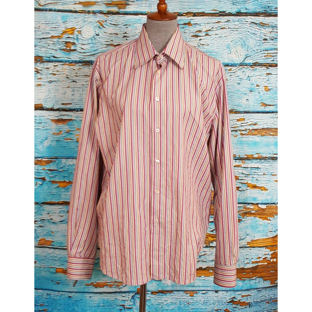 Zara Button Down Shirt Mens Size 17 Long Sleeve Shirt Striped Cotton Shirt